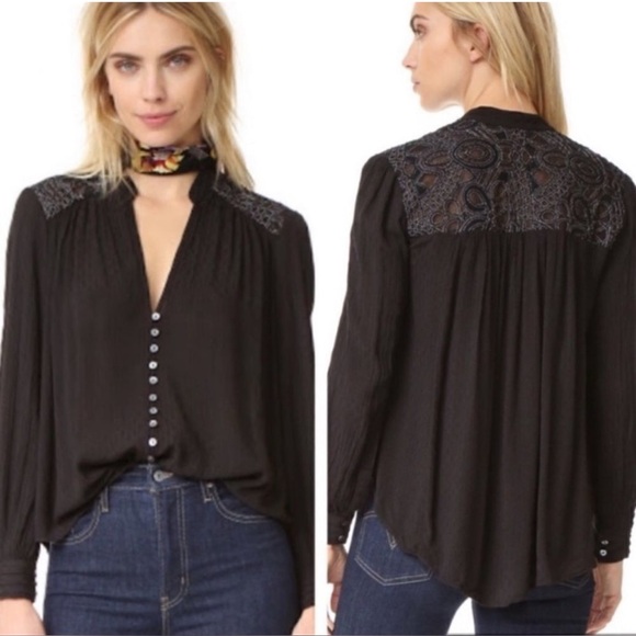 Free People Tops - Free People Canton Rose Metallic Lace Blouse